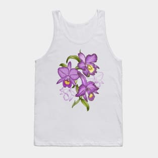 Hand drawn graphic art of orchid flowers. Tank Top